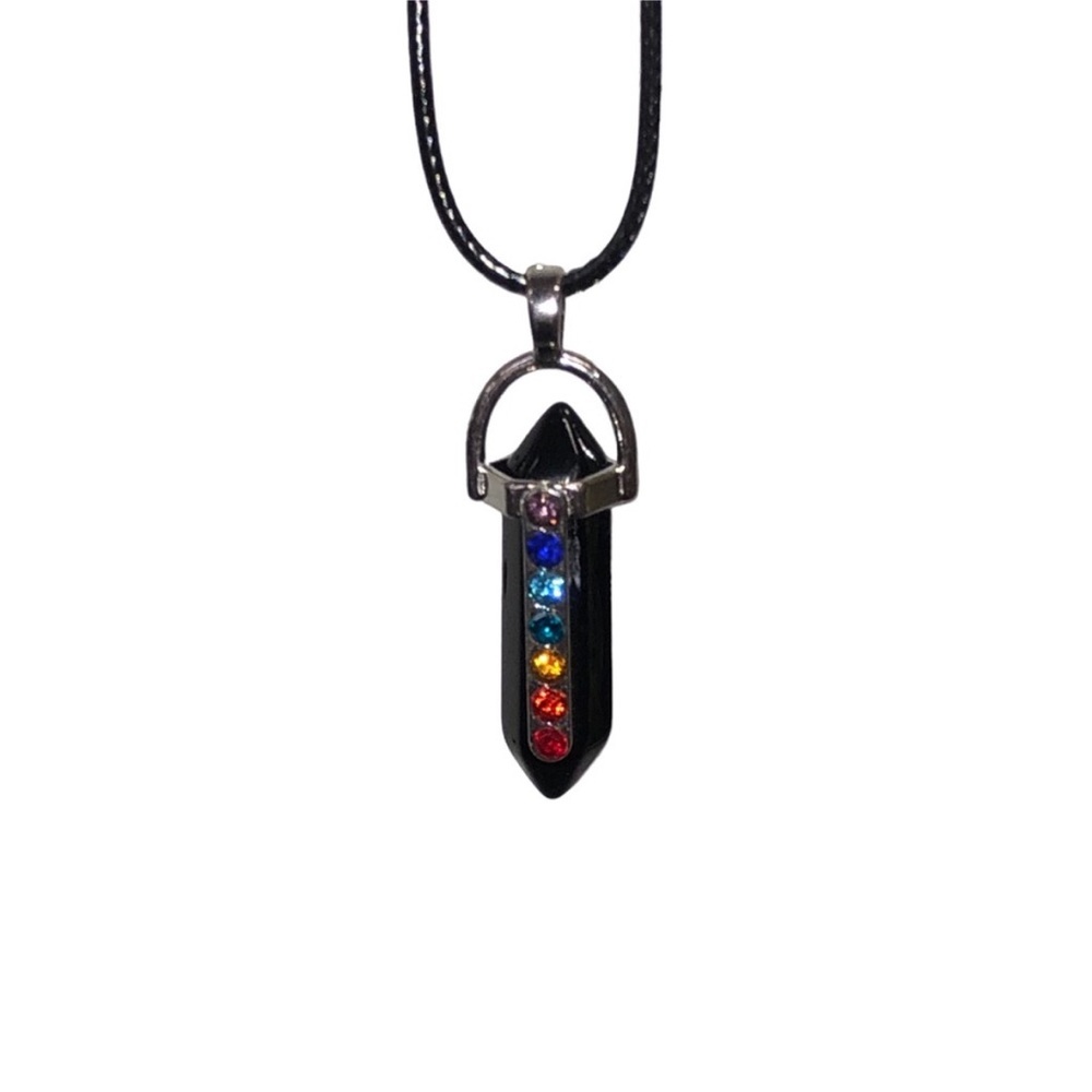 UNBRANDED Natural ONYX and CRYSTAL Rhinestone
Pendant STATEMENT Necklace